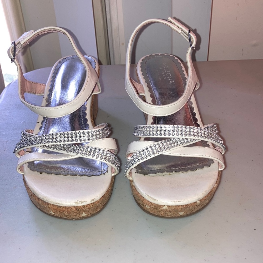Girls Arizona Jean Co Cork Wedge Sandals With Blingy Straps Sz 3